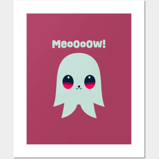 MeoOoOw! || Kawaii Ghost || Halloween Cat Ghost Posters and Art